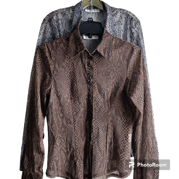 S🐆San Francisco animal print demi-sheer button down 2 shirts - Picture 3 of 7